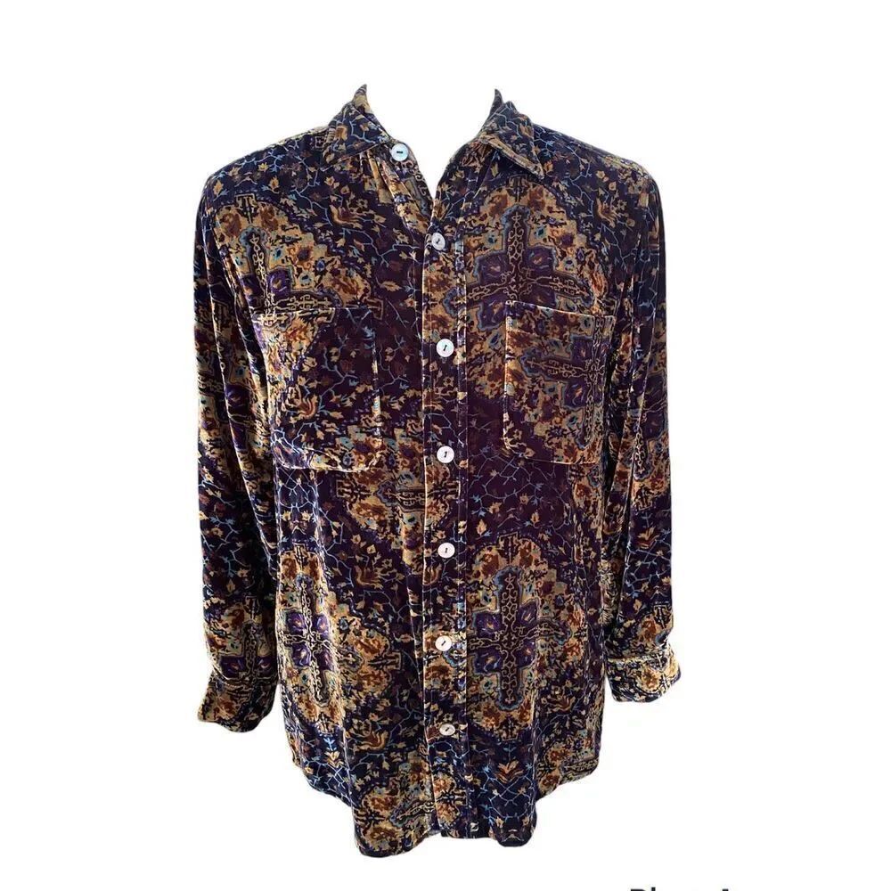 Chico’s Design Velvet/Velour Silk Blend Button Front Blouse Sz. S Whimsygoth Boh